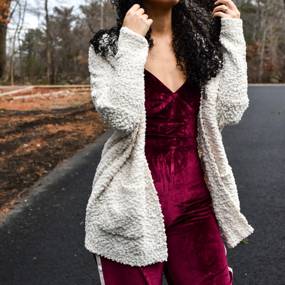 UNFORGETTABLE SOFT POPCORN KNIT CARDIGAN (IVORY) - Picture 7 of 8